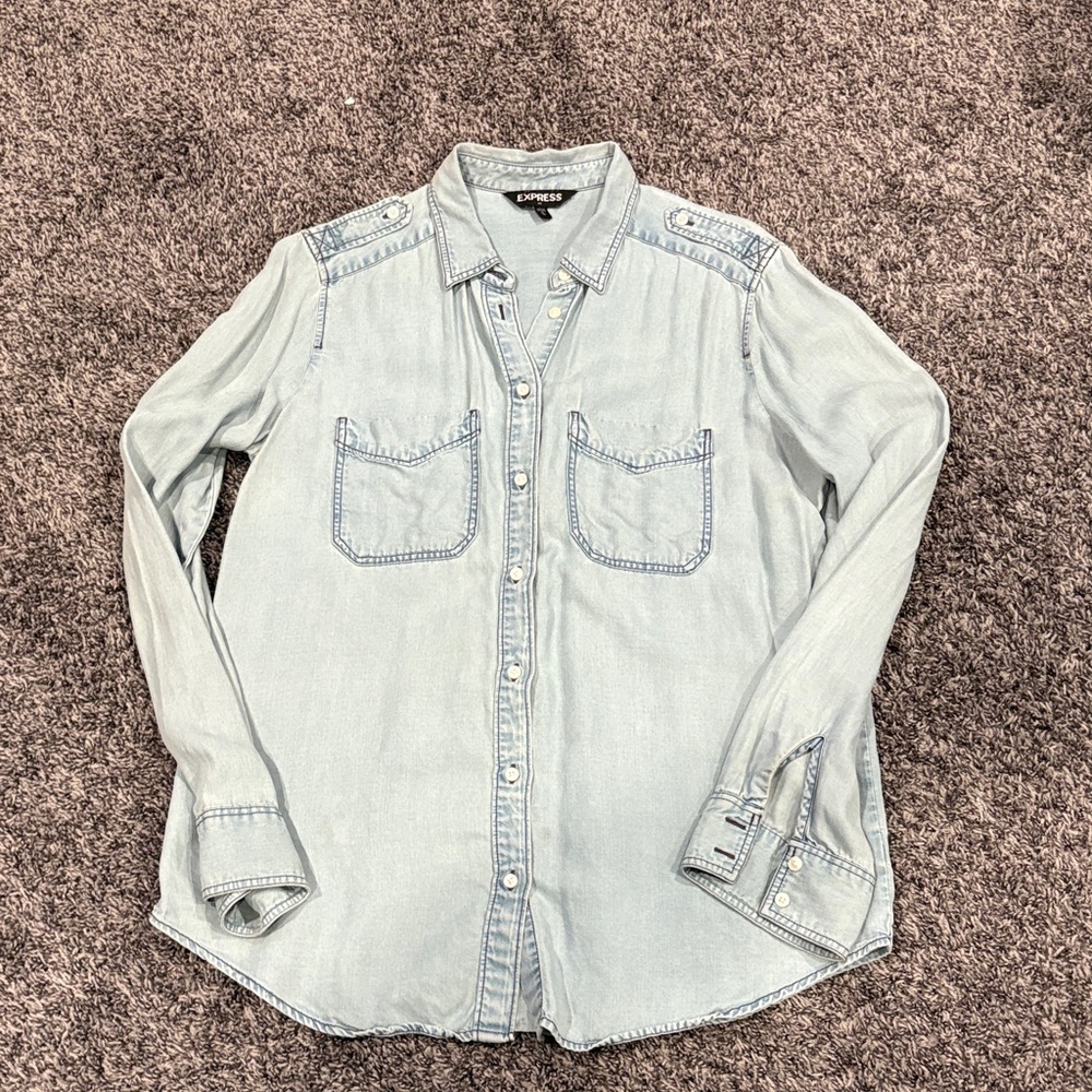 Express Women’s Casual Light Blue Button Down Shirt